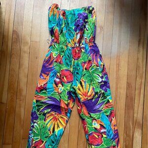 Vintage Dotti Tropical Parrot Jumpsuit – Strapless & Bold